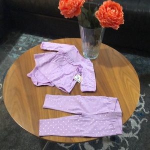 NWT GARANIMALS Lavender Silver Printed Babydoll Bodysuit and Jegging Size 12 M